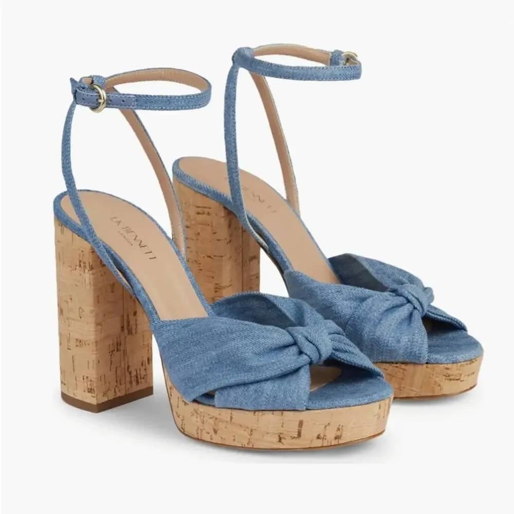 LK Bennett Amanda Espadrille‎ Platform Sandal Size 39 / 9 Blue Denim